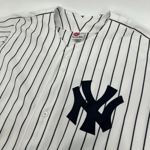 Vtg 90s Men's XL Rawlings New York Yankees Authentic White Pinstripe Jersey #00
